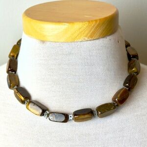 Tiger’s Eye Elegant Vintage 18” Adjustable Rectangular Stones Choker Necklace